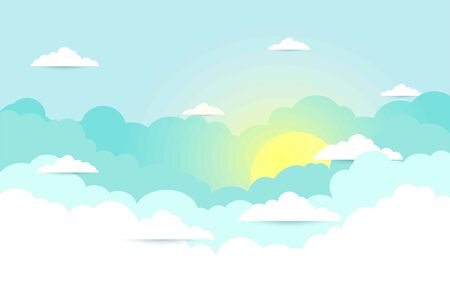 Blue sky with clouds and sun. vector illustration in flat designのイラスト素材