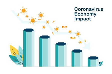 vector illustration covid-19 or novel coronavirus 2019-nCoV impact global economy. corona virus make down economy. chart economy down. stop business down.のイラスト素材