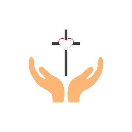 Hands with Cross vector illustration, Easter line design iconのイラスト素材