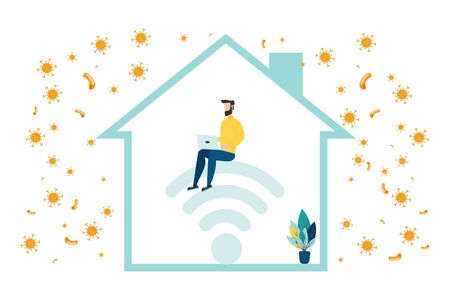 Home quarantine. Crown Virus (Covid 19) campaign to stay home. lifestyle that you can do at home to stay healthy. Vector flat designのイラスト素材