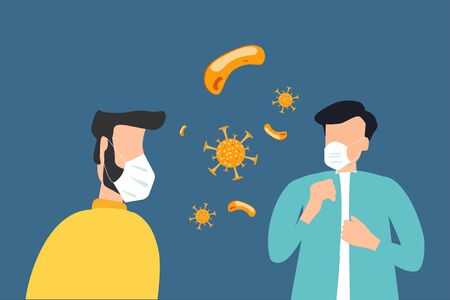 Coronavirus. New coronavirus (2019-nKoV), two people in a white medical mask and a virus. The concept of coronavirus quarantine. Vector illustrationのイラスト素材