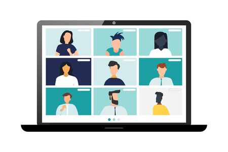 Conference video call, remote project management, quarantine, working from homeのイラスト素材