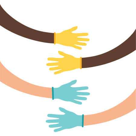 Hands in gloves are hugging. Hands hugs, faith togetherness unique relationship hugged hands vector isolated conceptのイラスト素材