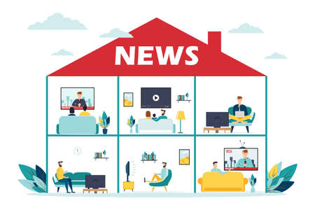 News concept with team people and page design. vector illustrationのイラスト素材