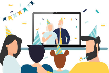 happy birthday quarantine, online party. Vector illustration.のイラスト素材