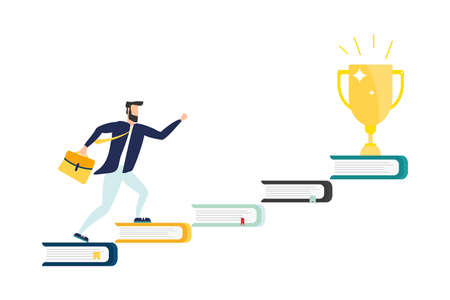 Vector illustration, people run to their goal on the books, move up motivation, the path to the targets achievement - Vector - Vector illustrationのイラスト素材
