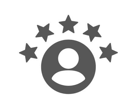 Rating of customer reviews. Positive online review, product or service rating. The man gets a five star rating. Flat vector illustrationのイラスト素材