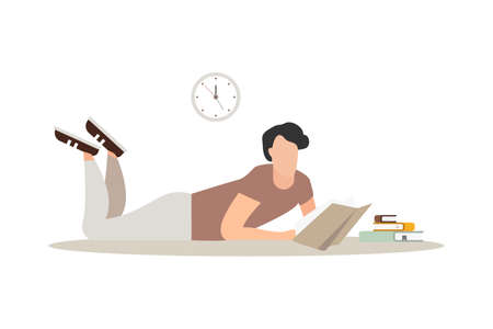 people reading or students studying and preparing for examination. Book lovers, readers, modern literature fans isolated on white background. Flat cartoon vector illustration.のイラスト素材