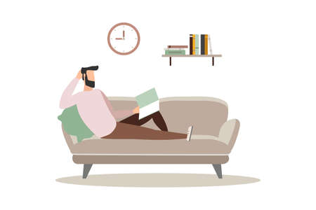 people reading or students studying and preparing for examination. Book lovers, readers, modern literature fans isolated on white background. Flat cartoon vector illustration.のイラスト素材