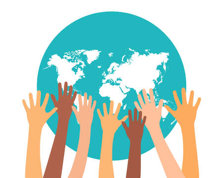 Planet earth and hand, multicolored design of peace and unity. vector illustrationのイラスト素材