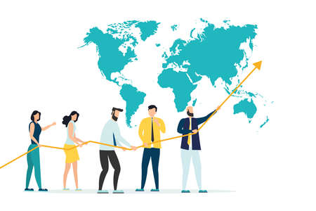 cooperation. A group of business people lifting a falling business curve. success strategy. business vector illustration.のイラスト素材