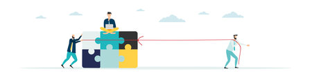 business concept. team metaphor. People connecting puzzle pieces. business team working and project...