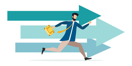 stock path to the goal. Business concept finishing up start up. Vector Businessman running to the goal. business concept illustration. flat design.のイラスト素材