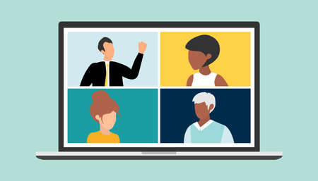 Conference video call, remote project management, quarantine, working from homeのイラスト素材