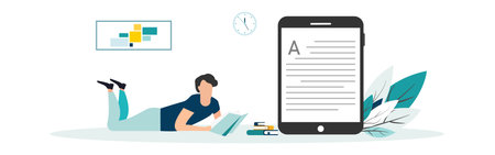 Online education vector illustration. Concept of online courses. e-learning. digital library. ebook....