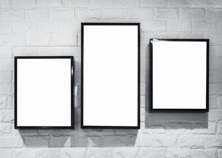 Mock up Light box frame deisgn template on white brick wallの写真素材