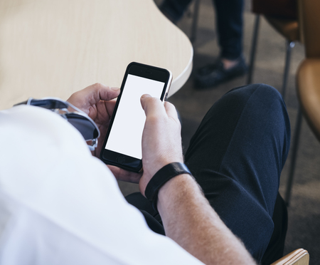 Business Man Using Smartphone Blank screen Social Media conceptの写真素材