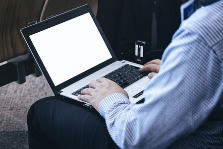 Businessman Working on Laptop Blank screen Business Travel conceptの写真素材