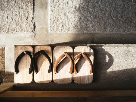 Japan Traditional Footwear Zori on cement floor Top viewの写真素材
