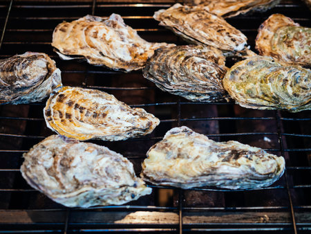 Oysters grill Fresh seafood Market