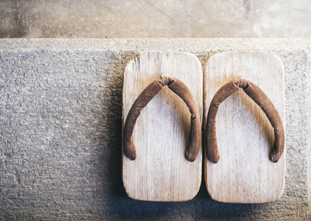 Japan Traditional Footwear Zori on floor Top viewの写真素材