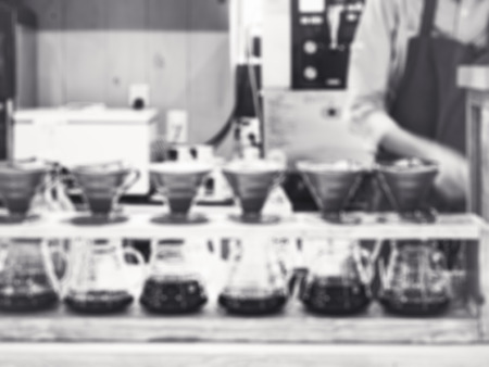 Drip coffee with Barista Blurred background Restaurant Cafe Black and whiteの写真素材