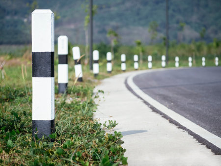 Road side way perspective with sign Road trip travel Outdoorの写真素材