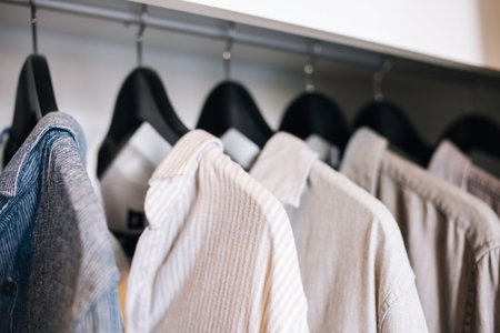 Clothes hanging in Closet Shop Fashion displayの写真素材