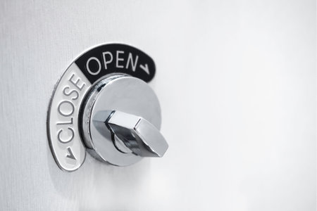 Door lock system with Open and Close Symbolの写真素材