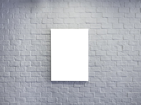 Blank Mock up Poster on White Brick wall Backgroundの写真素材