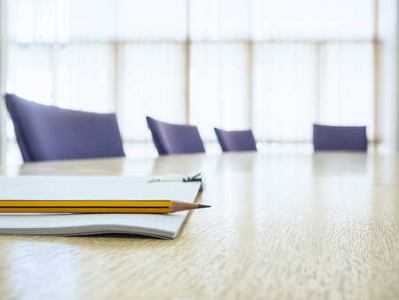Business meeting Table with Seats Book and Pencil  Board room Interiorの写真素材