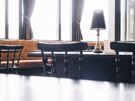 Top of table with Cafe Restaurant Interior blurred backgroundの写真素材