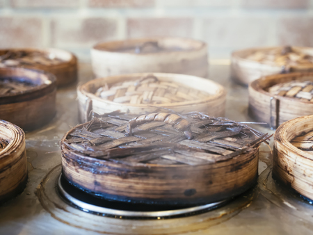Dim sum steamers Chinese restaurantの写真素材