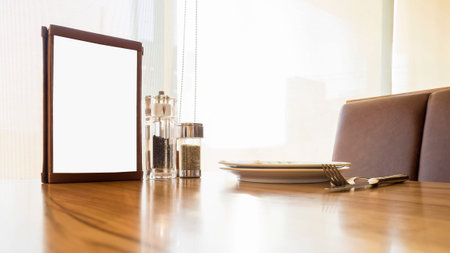 Mock up menu frame on Table in restaurant cafe shop