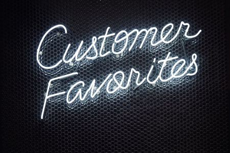 Neon Lettering font script Light type Retail shop Business Signage Customer Favoritesの写真素材