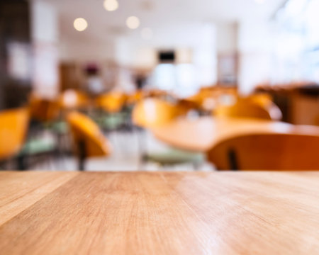 Table top counter and Seats Blurred People Restaurant Shop Cafe interior Background