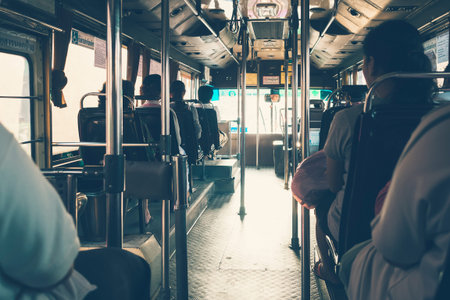 BANGKOK, THAILAND - NOV 15,2015 : Bangkok Public Transportation Bus interior with People Daily lifestyle on Public transportのeditorial素材