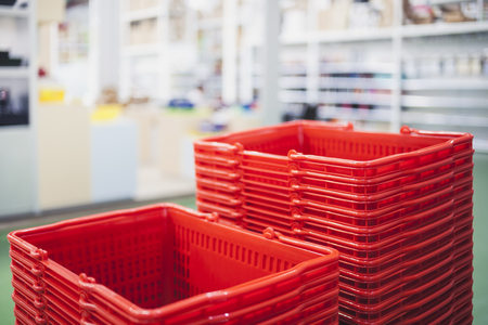 Shopping Basket Blur Interior Shop shelf Retail business backgroundの写真素材