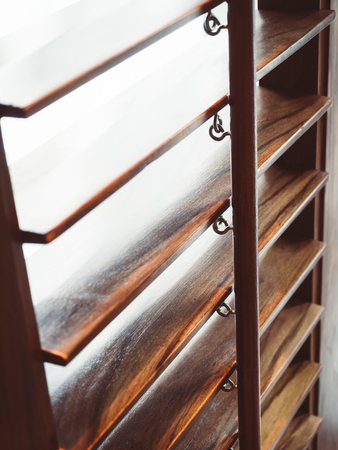 Blind window curtain Wooden texture close upの写真素材