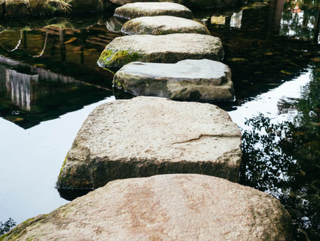 Stone Path on water surface outdoor Garden decorationの写真素材