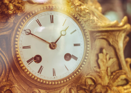 Vintage Victorian Old Clock Face with Roman Numerals Gold antique collection の写真素材