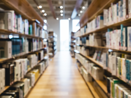 Blurred Library Book shelf Interior Education backgroundの写真素材