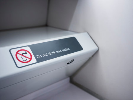 Do not drink Warning Signage in Aircraft Toiletの写真素材