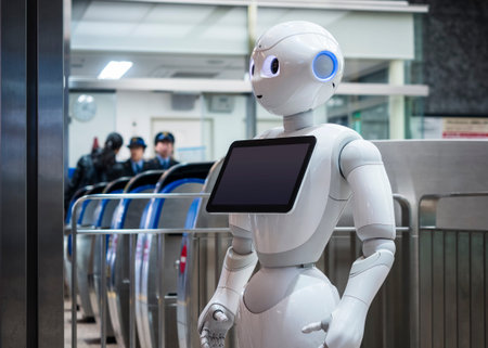 KANAZAWA, JAPAN - APR 11, 2017 : Pepper Robot Assistant with Information screen at Train station...