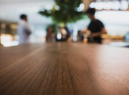 Table top Counter with Blur Barista People cafe interiorの写真素材