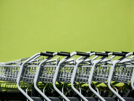 Shopping Cart Trolley in row Retail department store Consumer business