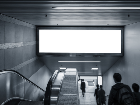 Mock up Banner in subway with escalator people walking Public buildingの写真素材