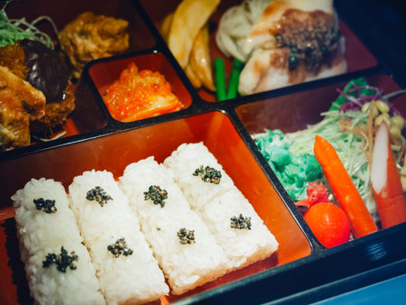 Japanese food Lunch box Bento food model displayの写真素材