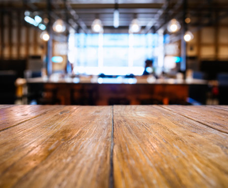 Table top counter Bar with Blur Bar Restaurant background