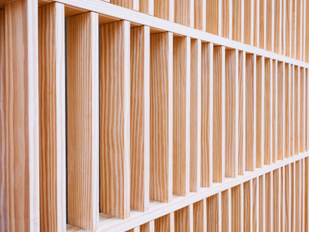Wooden wall pattern Wood Block Interior decoration Architecture details の写真素材